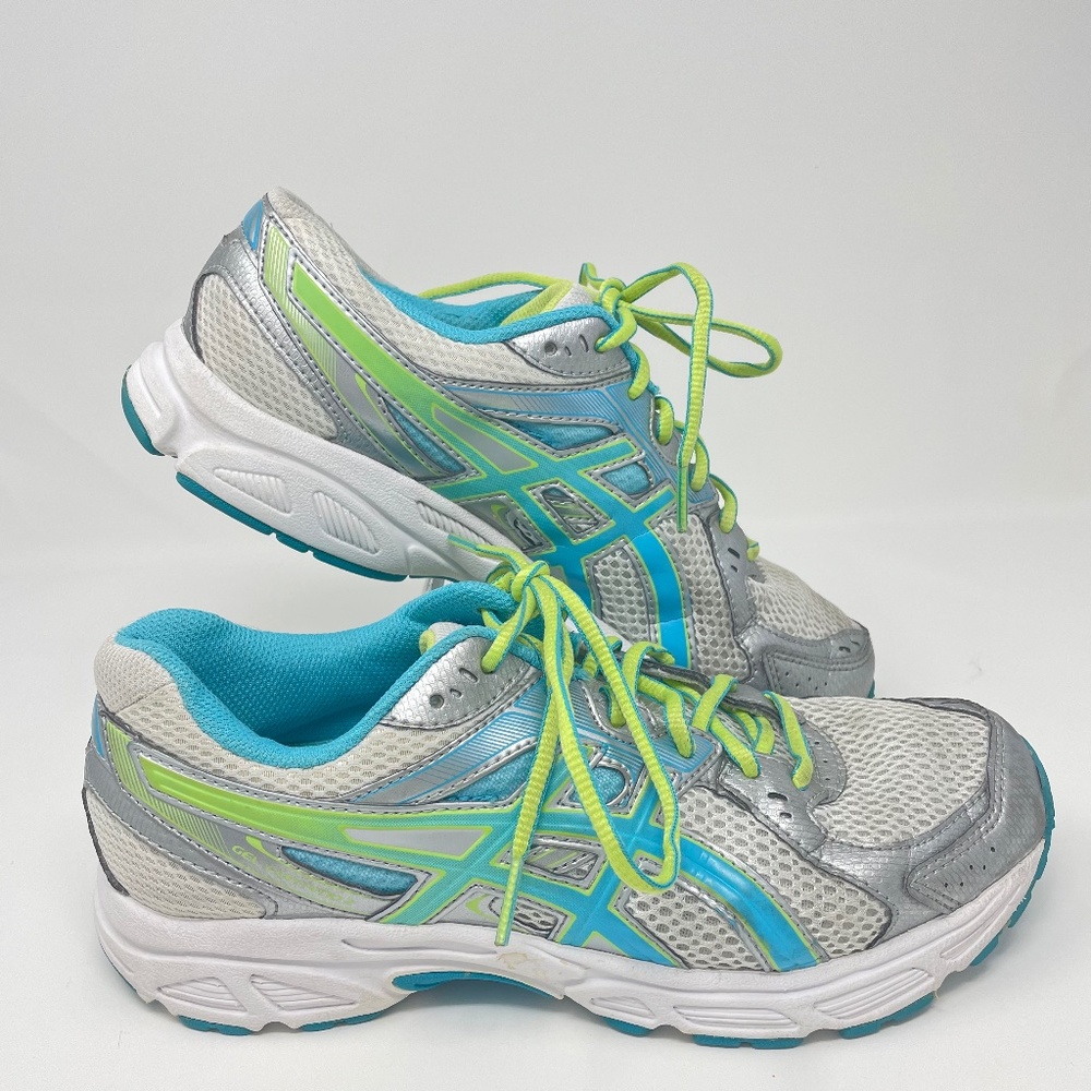 ASICS Contend 2 Womens Blue Green Grey Athletic Running Shoes Sz 9